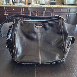 Franco Sarto Satchel Hobo Handbag Purse Black Leather And Fabric Boho Classic
